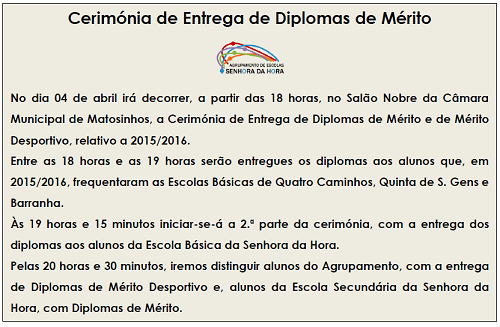 Cerimónia de Entrega de Diplomas de Mérito